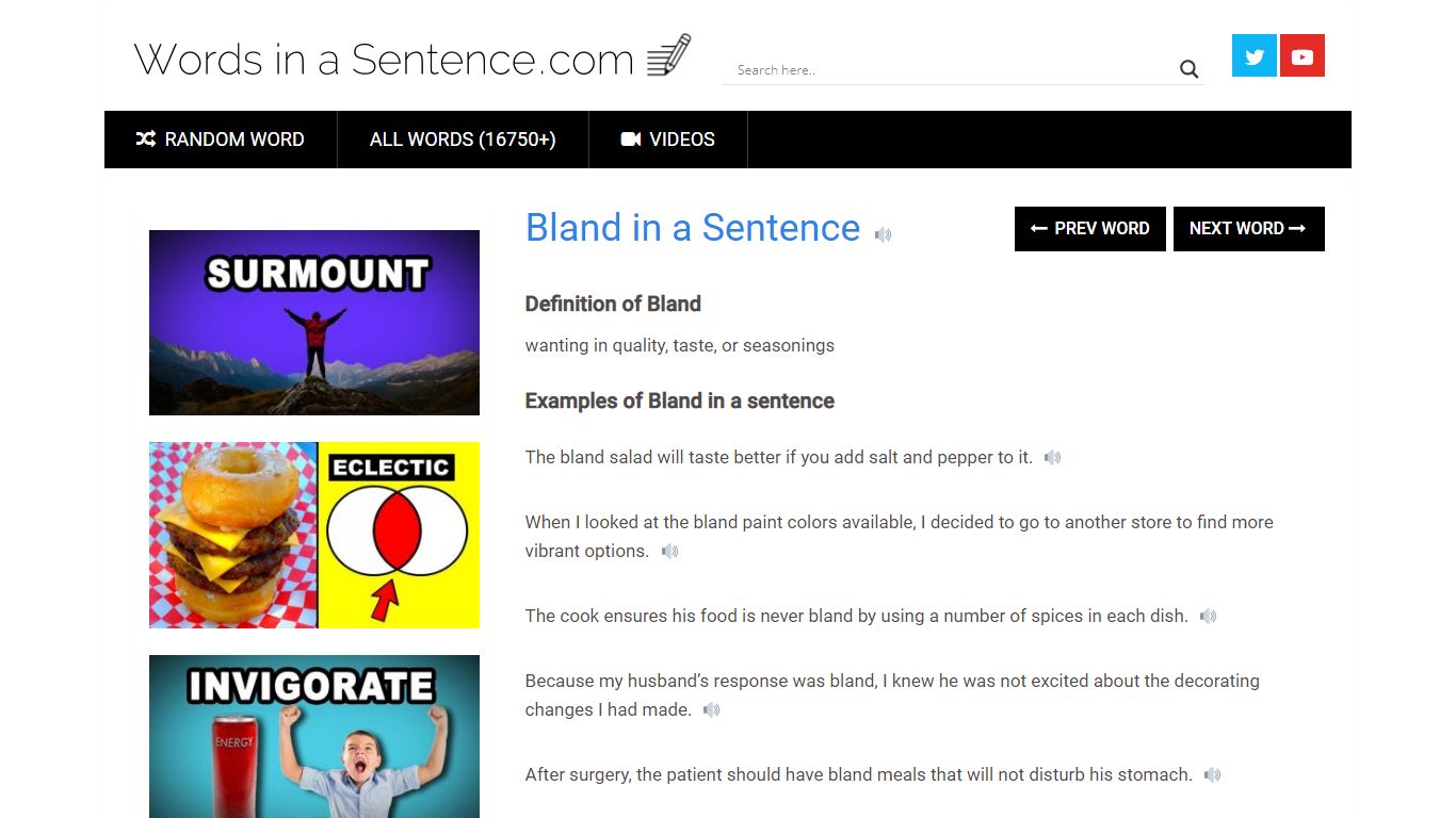 Bland: In a Sentence – WORDS IN A SENTENCE