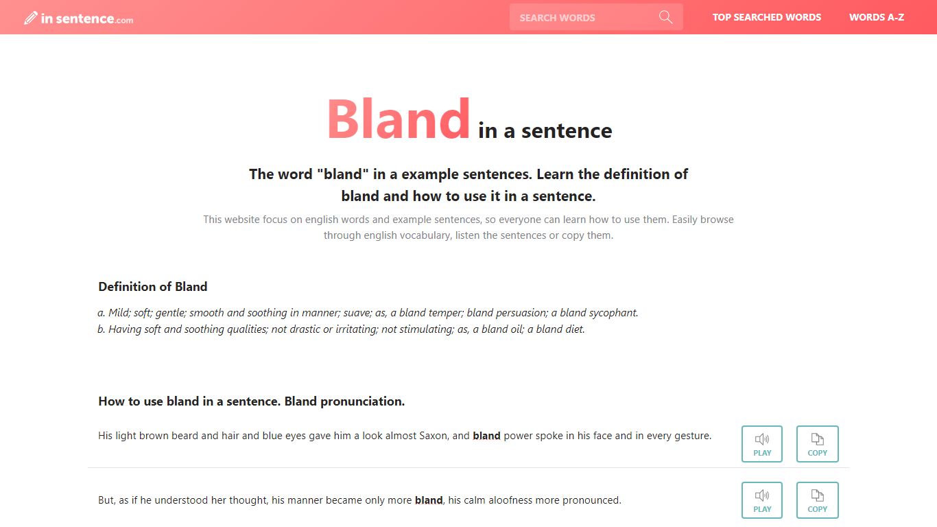 Bland in a sentence. The word Bland in example sentences. Bland ...