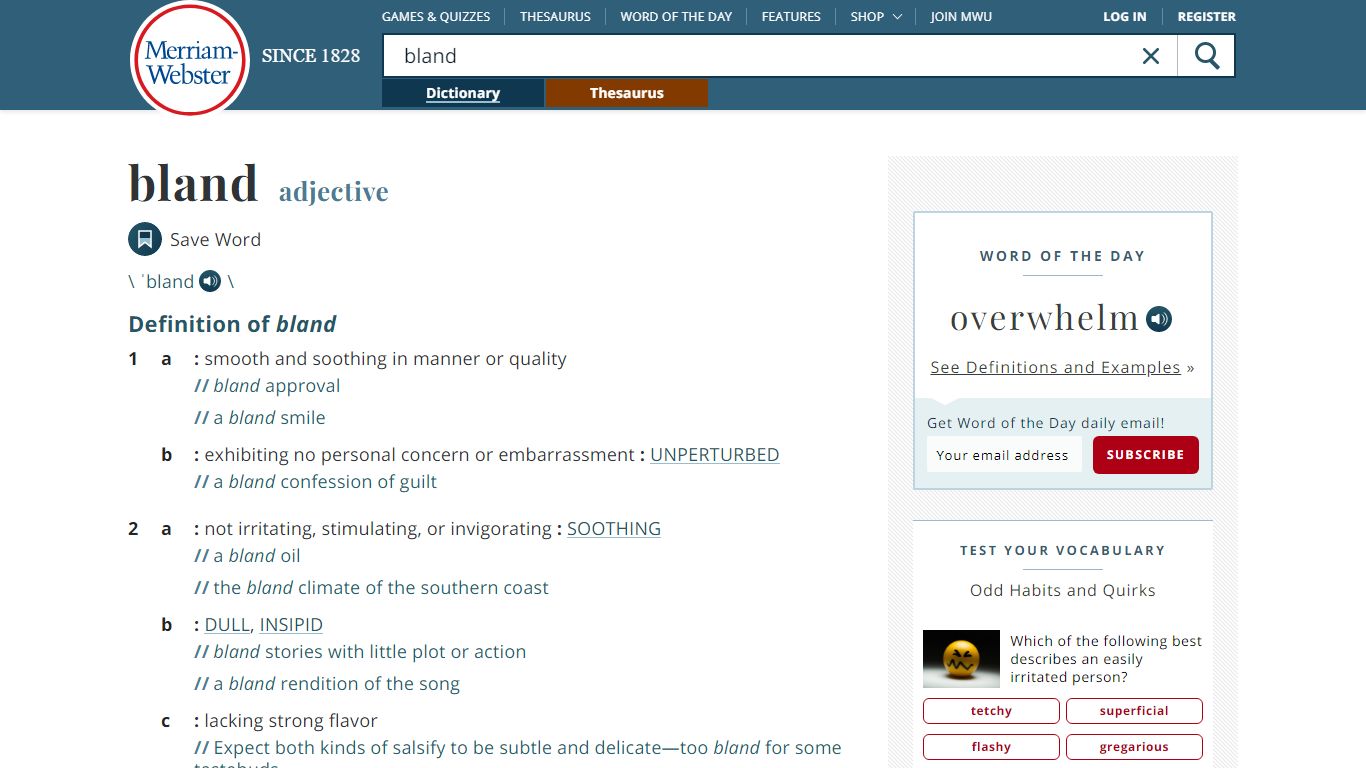 Bland Definition & Meaning - Merriam-Webster